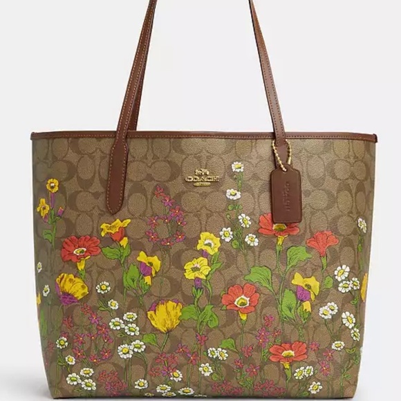 ❤️HP🪅NWT COACH CITY TOTE IN SIGNATURE CANVAS WITH GARDEN FLORAL PRINT - Picture 4 of 16